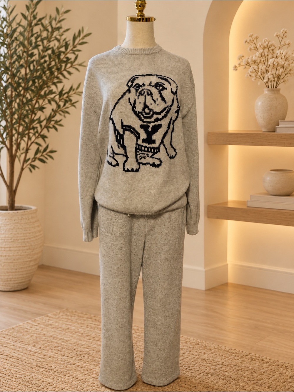 Zara Grey Bulldog Knit Sweater Pajama Set